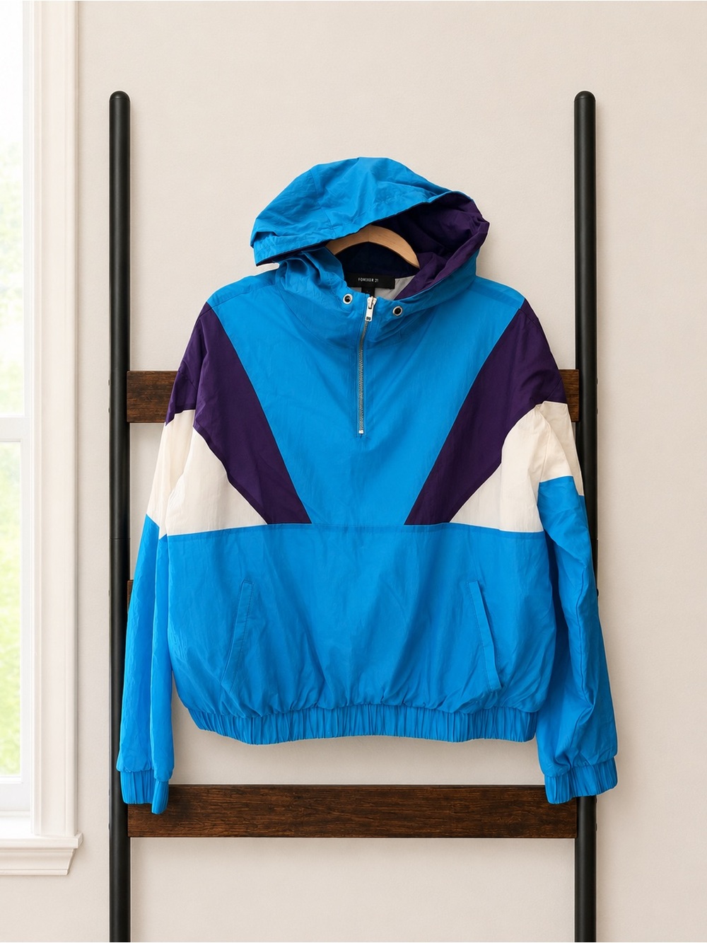 Forever 21 Blue and Purple Colorblock Hooded Windbreaker